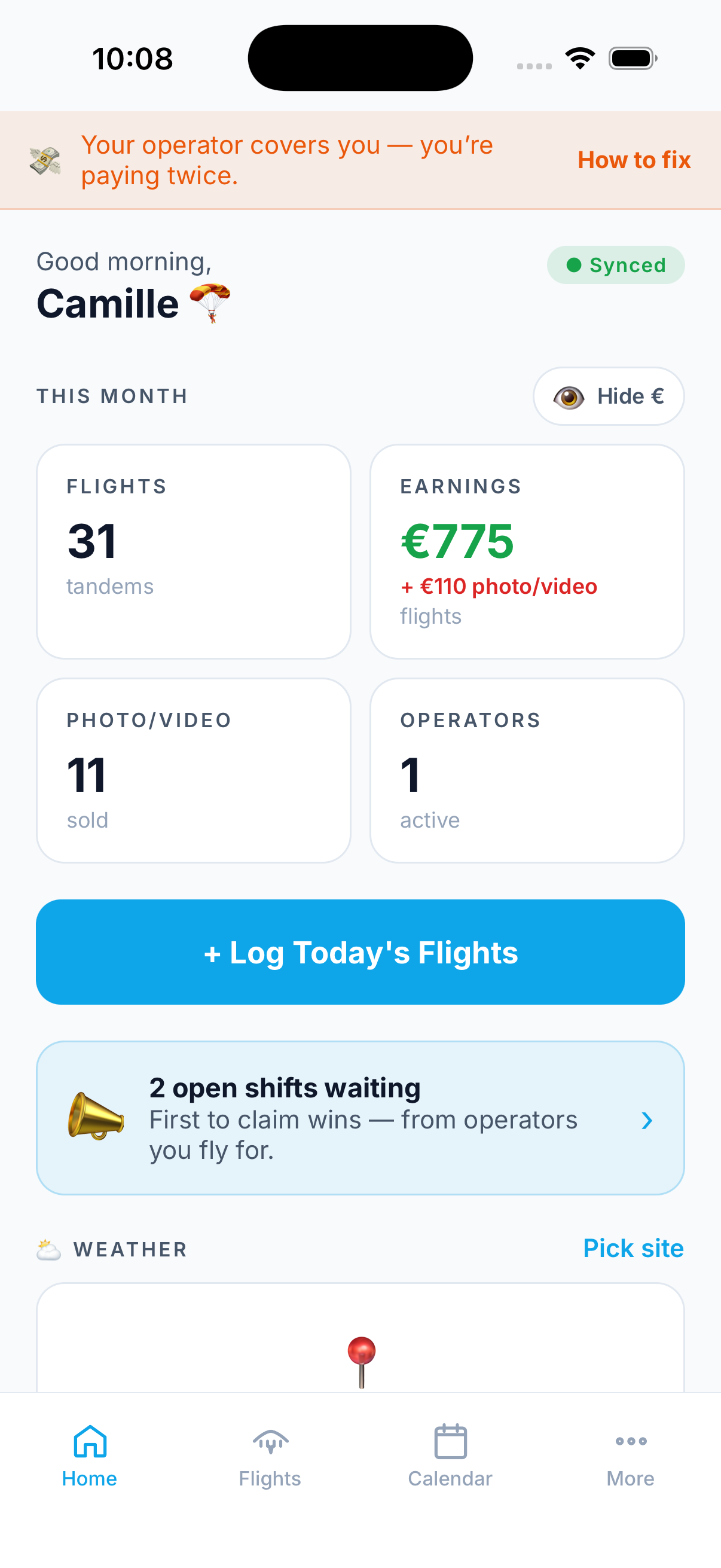 A tandem pilot’s month at a glance in TandemHQ